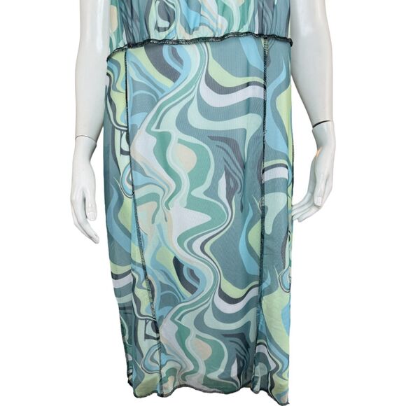 Rue 21 Blue Swirl Sleeveless Sheath Dress Lined Adjustable Straps Size 2X - Picture 3 of 10